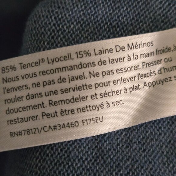 Eileen Fisher Tencel Merino Wool Steel Blue Cowl Neck High Low Sweater Size M - Picture 4 of 7